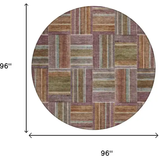 8' Orange And Brown Round Geometric Washable Indoor Outdoor Area Rug Photo 5