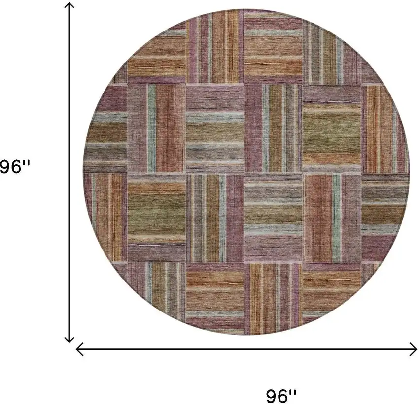 8' Orange And Brown Round Geometric Washable Indoor Outdoor Area Rug Photo 5