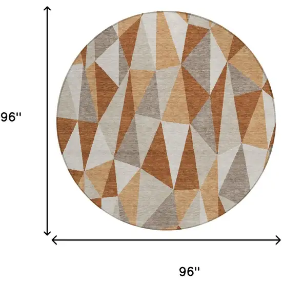 8' Orange And Brown Round Geometric Washable Indoor Outdoor Area Rug Photo 5