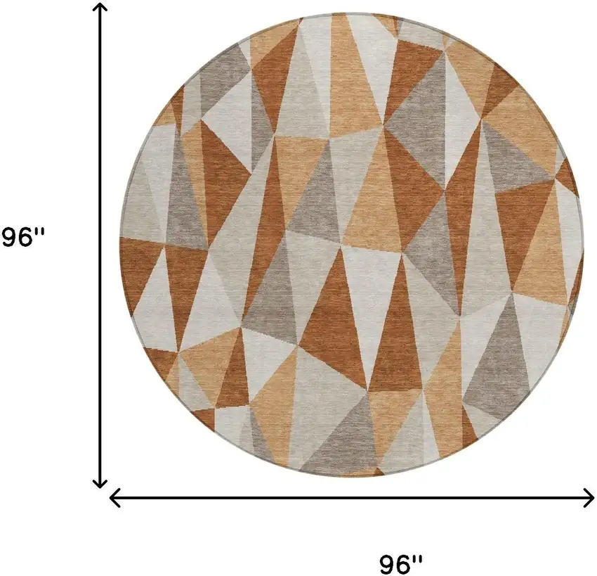 8' Orange And Brown Round Geometric Washable Indoor Outdoor Area Rug Photo 5