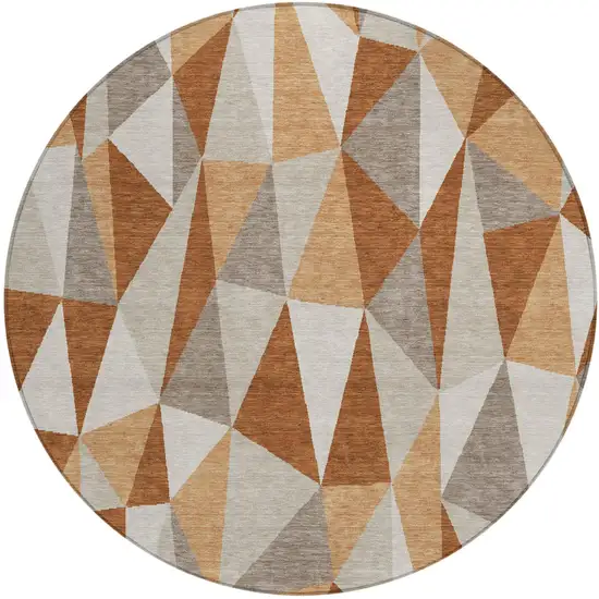 8' Orange And Brown Round Geometric Washable Indoor Outdoor Area Rug Photo 2