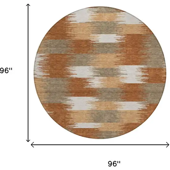 8' Orange And Brown Round Geometric Washable Indoor Outdoor Area Rug Photo 6