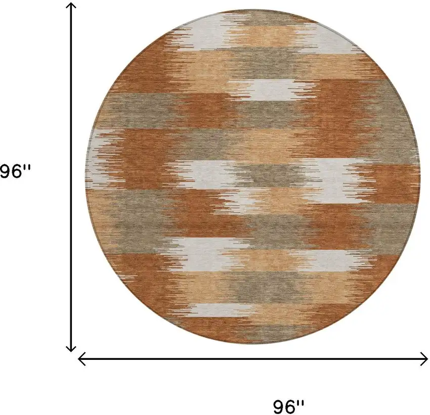 8' Orange And Brown Round Geometric Washable Indoor Outdoor Area Rug Photo 6