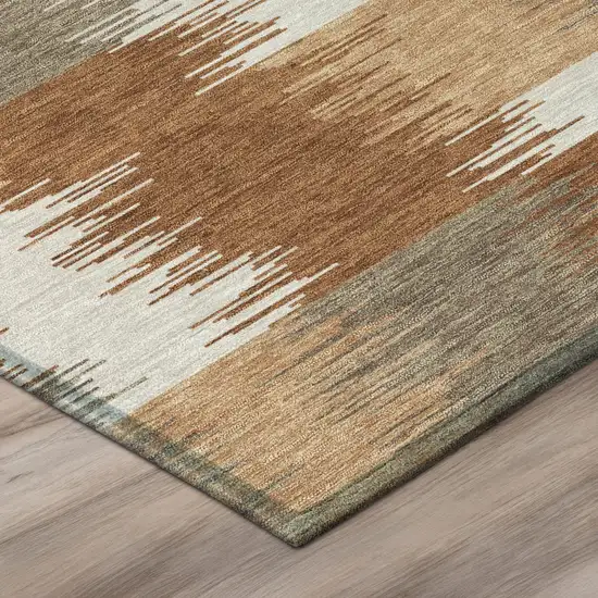 8' Orange And Brown Round Geometric Washable Indoor Outdoor Area Rug Photo 4
