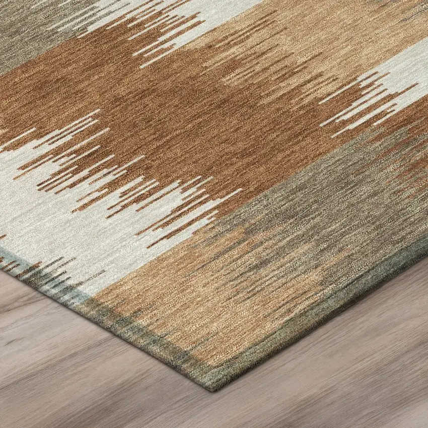 8' Orange And Brown Round Geometric Washable Indoor Outdoor Area Rug Photo 4