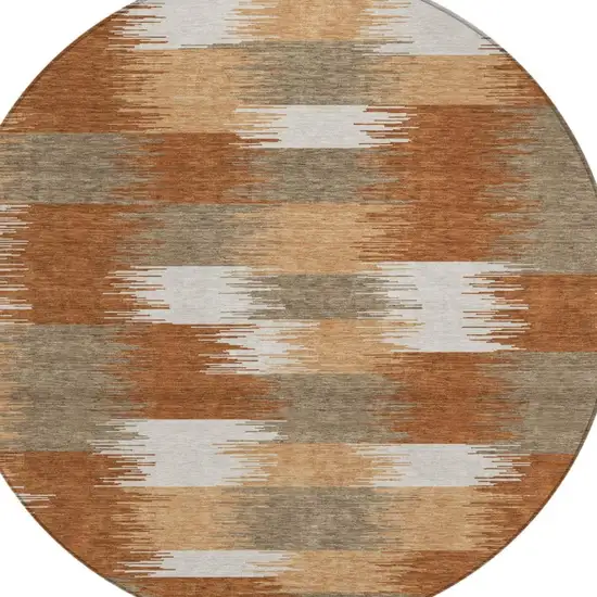 8' Orange And Brown Round Geometric Washable Indoor Outdoor Area Rug Photo 2