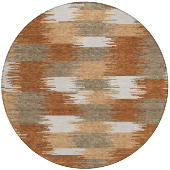 8' Orange And Brown Round Geometric Washable Indoor Outdoor Area Rug Photo 1