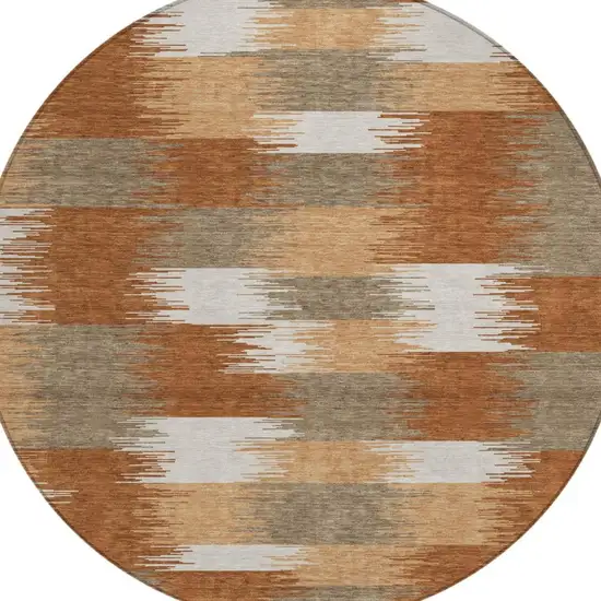8' Orange And Brown Round Geometric Washable Indoor Outdoor Area Rug Photo 3