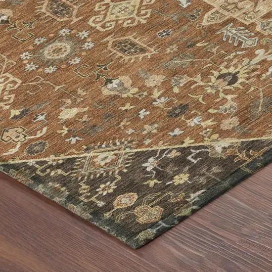 8' Orange And Brown Round Medallion Washable Indoor Outdoor Area Rug Photo 5