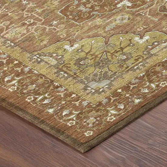 8' Orange And Brown Round Oriental Washable Indoor Outdoor Area Rug Photo 3