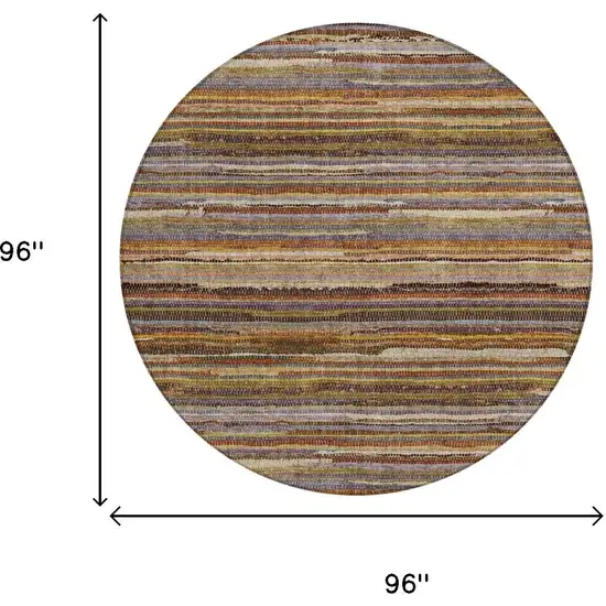 8' Orange And Brown Round Striped Washable Indoor Outdoor Area Rug Photo 6