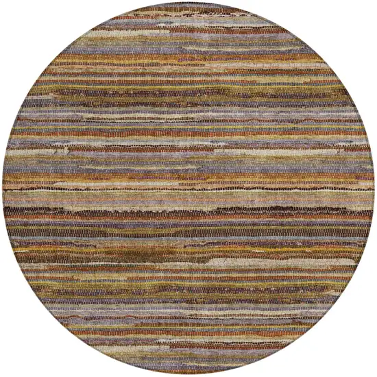 8' Orange And Brown Round Striped Washable Indoor Outdoor Area Rug Photo 2