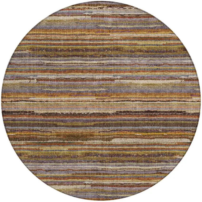 8' Orange And Brown Round Striped Washable Indoor Outdoor Area Rug Photo 2
