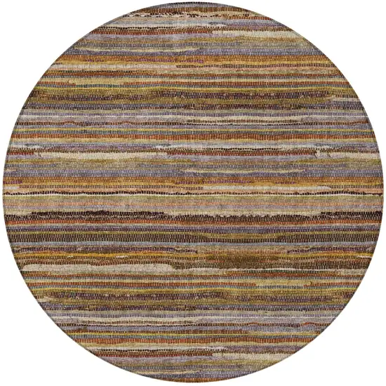 8' Orange And Brown Round Striped Washable Indoor Outdoor Area Rug Photo 3
