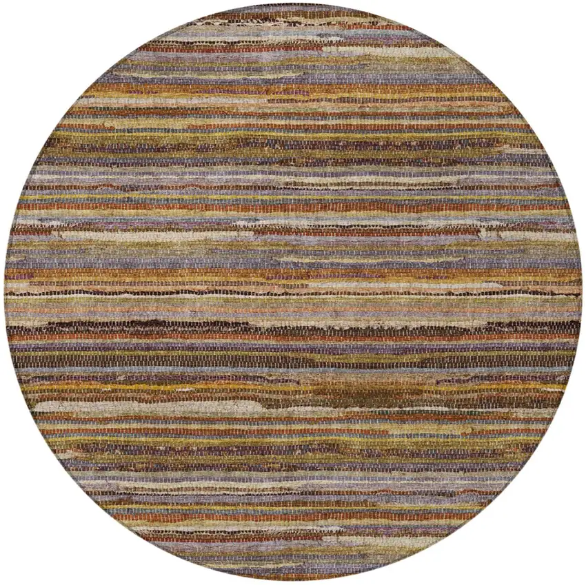 8' Orange And Brown Round Striped Washable Indoor Outdoor Area Rug Photo 3
