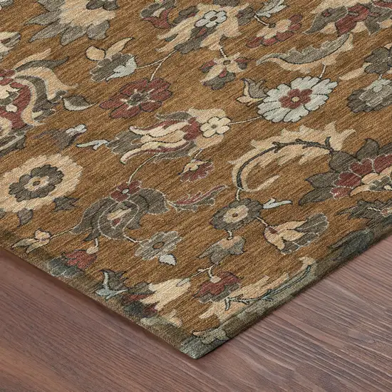 8' Orange And Burgundy Round Floral Medallion Washable Indoor Outdoor Area Rug Photo 6