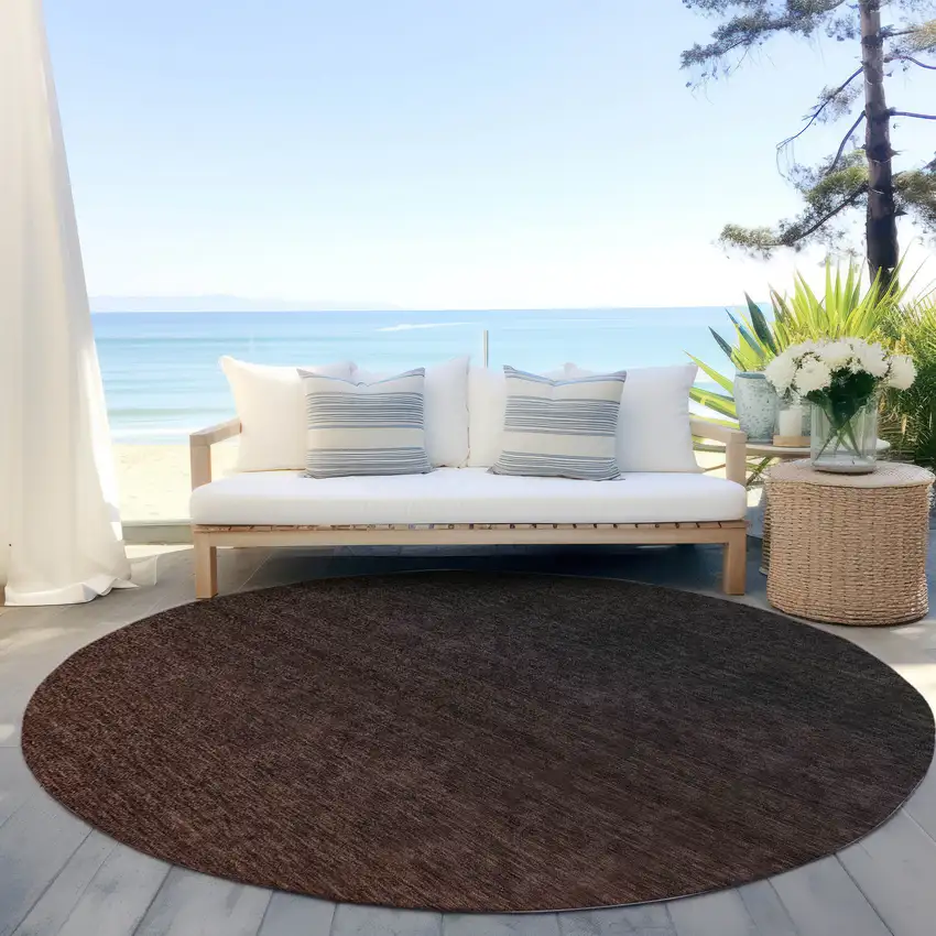 8' Orange And Charcoal Round Abstract Washable Indoor Outdoor Area Rug Photo 6