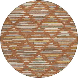 Photo of 8' Orange And Charcoal Round Southwestern Washable Indoor Outdoor Area Rug
