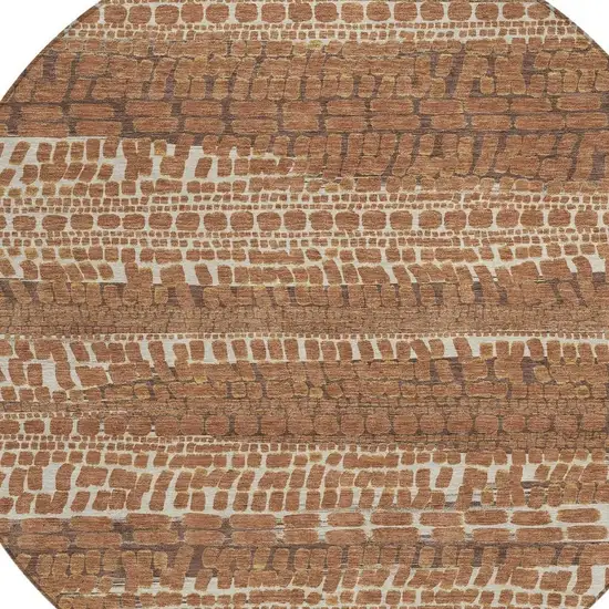 8' Orange And Chocolate Round Abstract Washable Indoor Outdoor Area Rug Photo 2