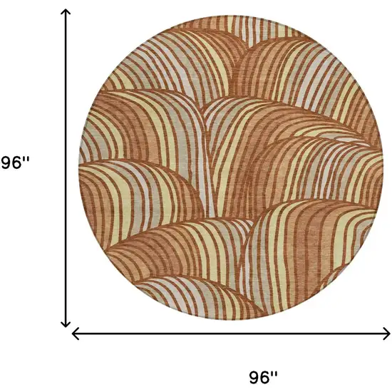 8' Orange And Copper Round Abstract Washable Indoor Outdoor Area Rug Photo 8