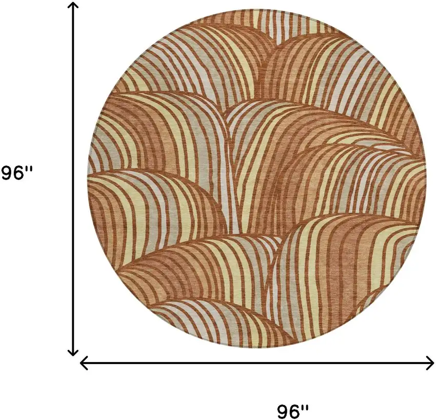 8' Orange And Copper Round Abstract Washable Indoor Outdoor Area Rug Photo 8