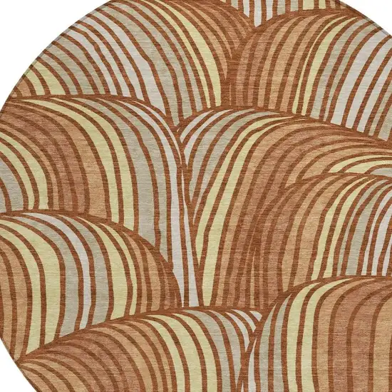 8' Orange And Copper Round Abstract Washable Indoor Outdoor Area Rug Photo 2