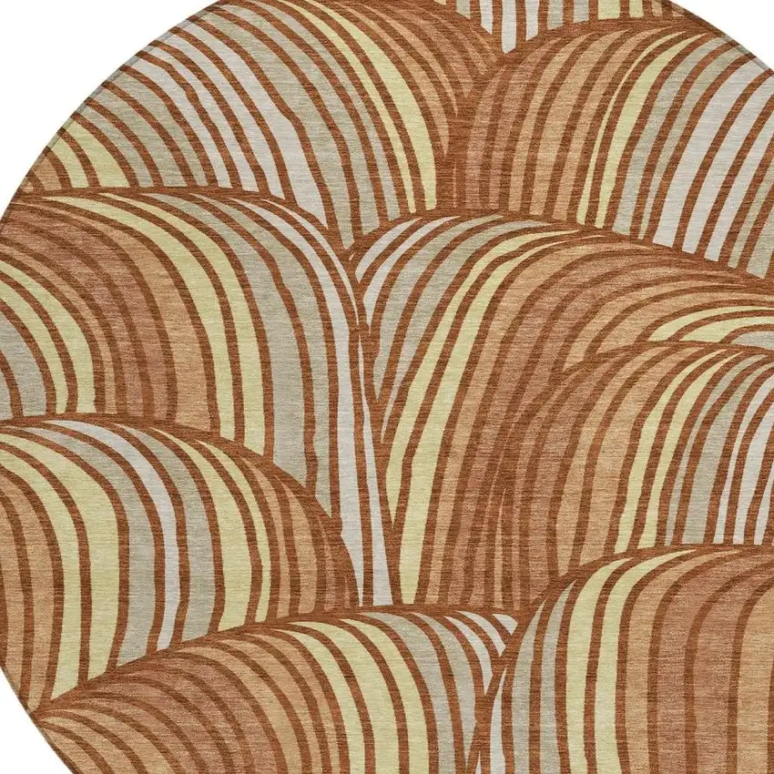 8' Orange And Copper Round Abstract Washable Indoor Outdoor Area Rug Photo 2