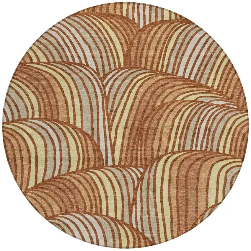8' Orange And Copper Round Abstract Washable Indoor Outdoor Area Rug Photo 3
