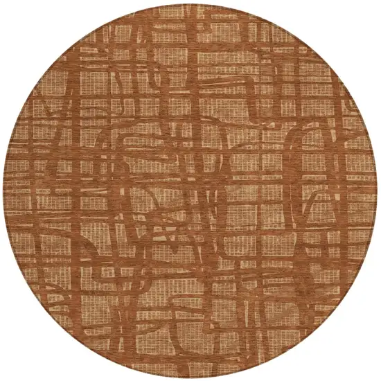 8' Orange And Copper Round Abstract Washable Indoor Outdoor Area Rug Photo 2