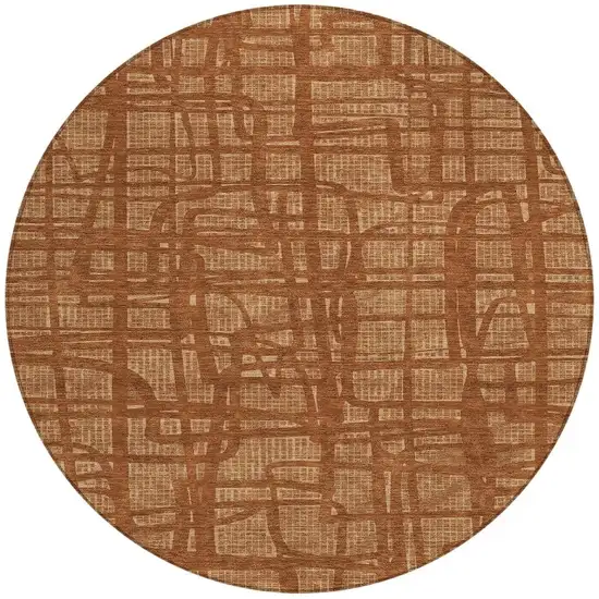 8' Orange And Copper Round Abstract Washable Indoor Outdoor Area Rug Photo 3