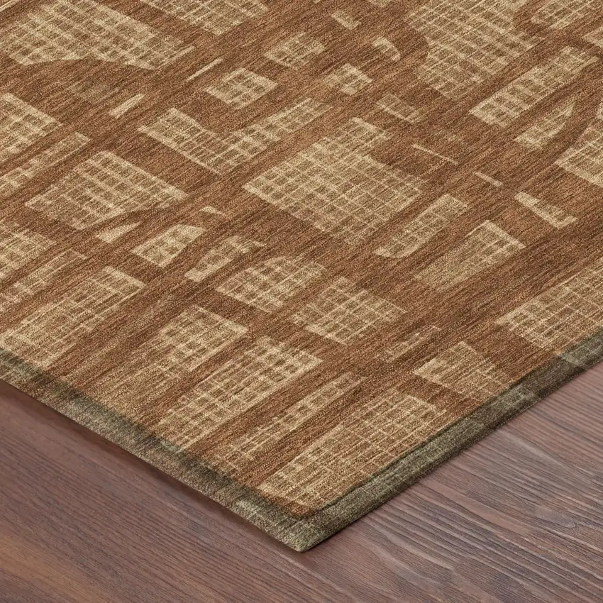 8' Orange And Copper Round Abstract Washable Indoor Outdoor Area Rug Photo 5