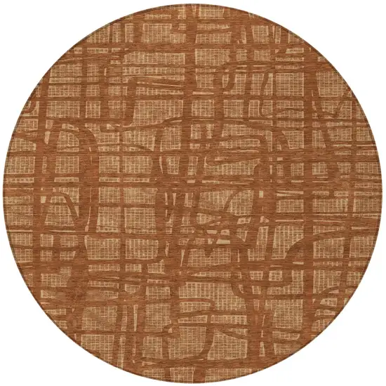 8' Orange And Copper Round Abstract Washable Indoor Outdoor Area Rug Photo 4