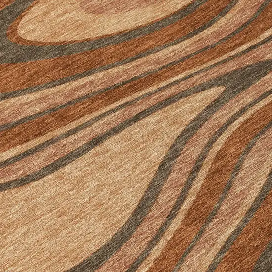 8' Orange And Copper Round Abstract Washable Indoor Outdoor Area Rug Photo 6