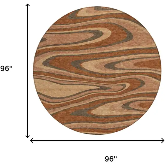 8' Orange And Copper Round Abstract Washable Indoor Outdoor Area Rug Photo 7