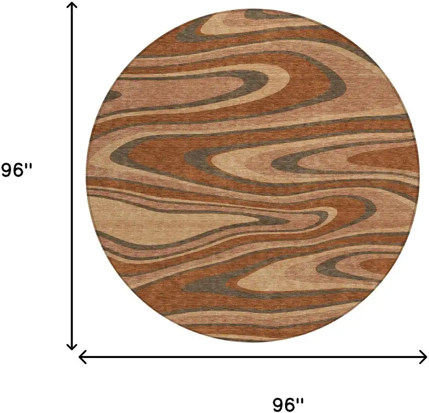 8' Orange And Copper Round Abstract Washable Indoor Outdoor Area Rug Photo 7
