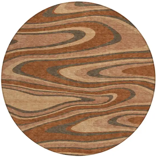 8' Orange And Copper Round Abstract Washable Indoor Outdoor Area Rug Photo 2