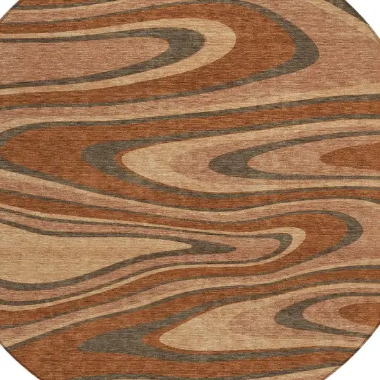 8' Orange And Copper Round Abstract Washable Indoor Outdoor Area Rug Photo 3