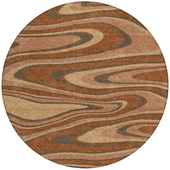 8' Orange And Copper Round Abstract Washable Indoor Outdoor Area Rug Photo 4