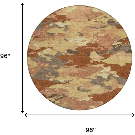 8' Orange And Copper Round Abstract Washable Indoor Outdoor Area Rug Photo 7