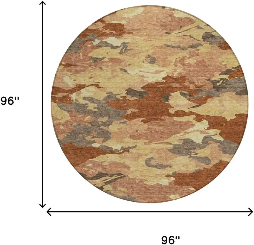 8' Orange And Copper Round Abstract Washable Indoor Outdoor Area Rug Photo 7
