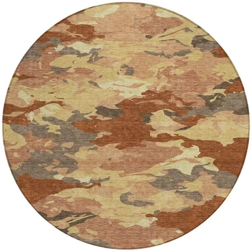 8' Orange And Copper Round Abstract Washable Indoor Outdoor Area Rug Photo 3