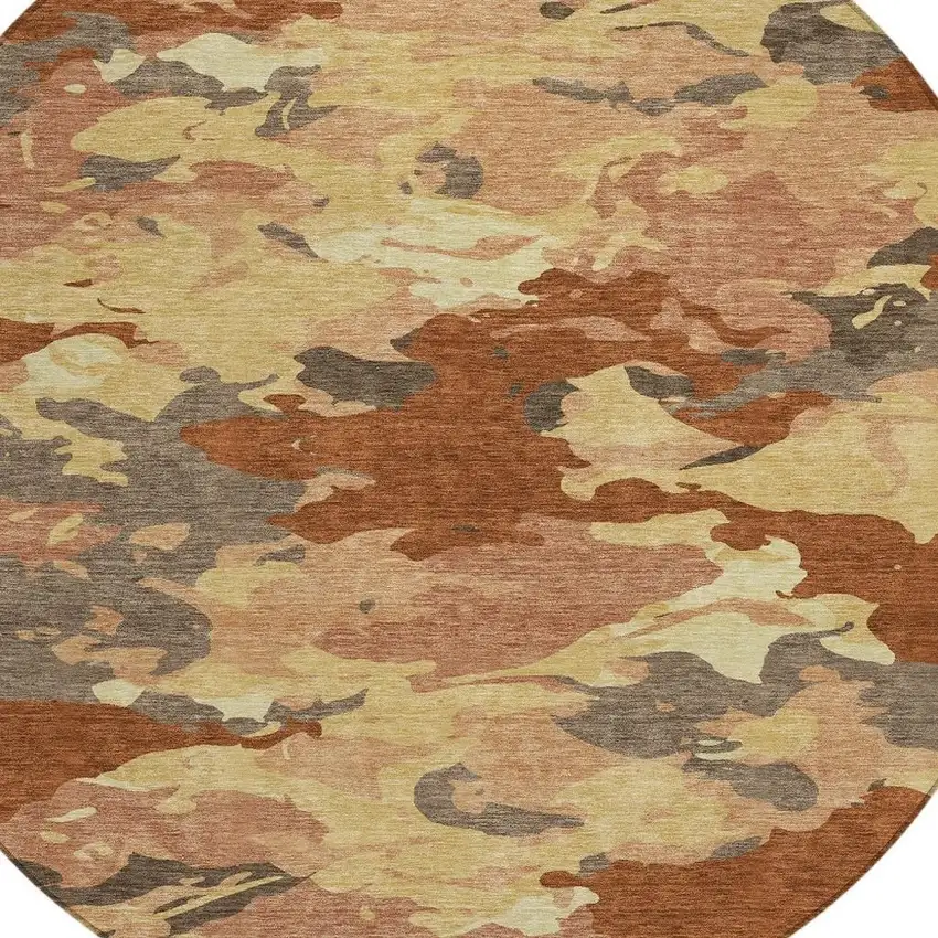 8' Orange And Copper Round Abstract Washable Indoor Outdoor Area Rug Photo 4