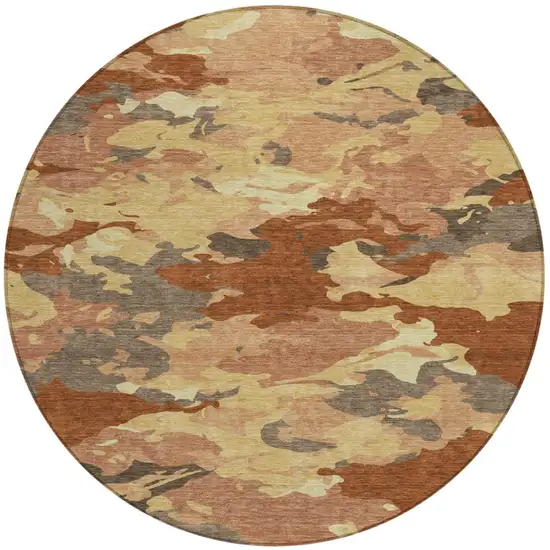 8' Orange And Copper Round Abstract Washable Indoor Outdoor Area Rug Photo 2