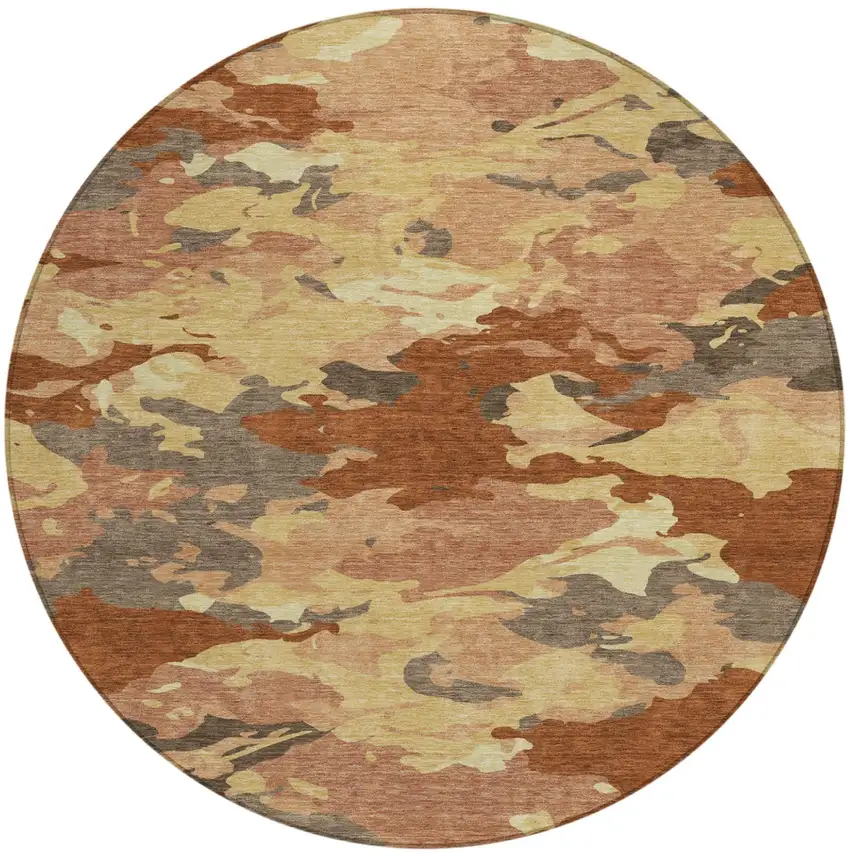 8' Orange And Copper Round Abstract Washable Indoor Outdoor Area Rug Photo 2