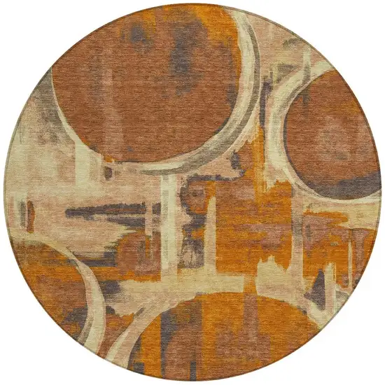 8' Orange And Copper Round Abstract Washable Indoor Outdoor Area Rug Photo 3