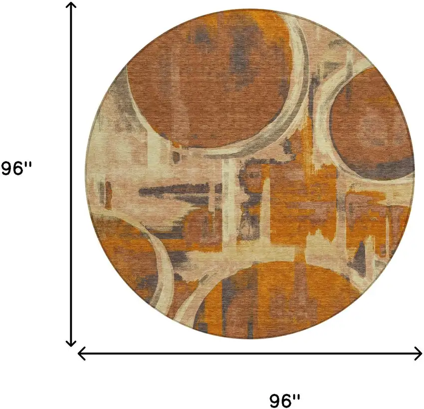 8' Orange And Copper Round Abstract Washable Indoor Outdoor Area Rug Photo 6