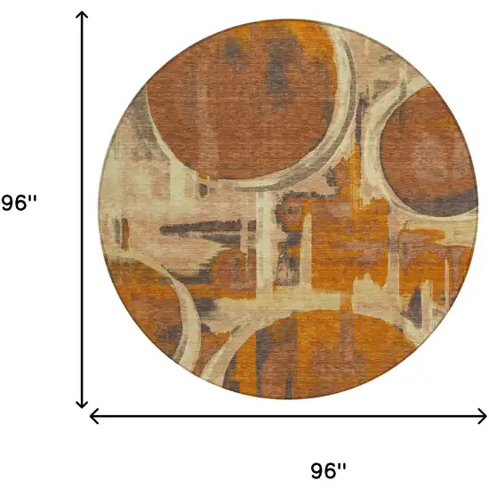 8' Orange And Copper Round Abstract Washable Indoor Outdoor Area Rug Photo 6