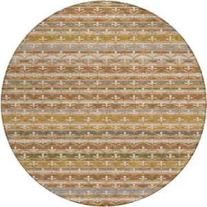 Photo of 8' Orange And Copper Round Damask Washable Indoor Outdoor Area Rug