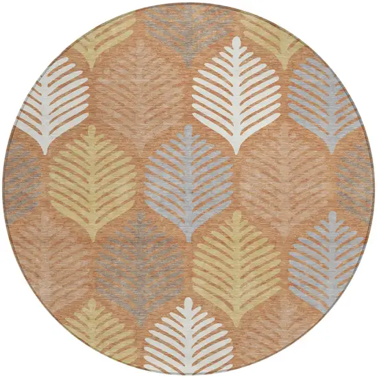 8' Orange And Copper Round Floral Washable Indoor Outdoor Area Rug Photo 2