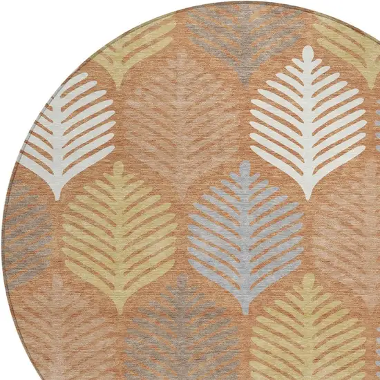 8' Orange And Copper Round Floral Washable Indoor Outdoor Area Rug Photo 4